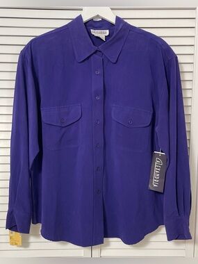 NWT VTG 100% Silk Alexandria Button Up Blouse Shirt Purple Deadstock Old Money